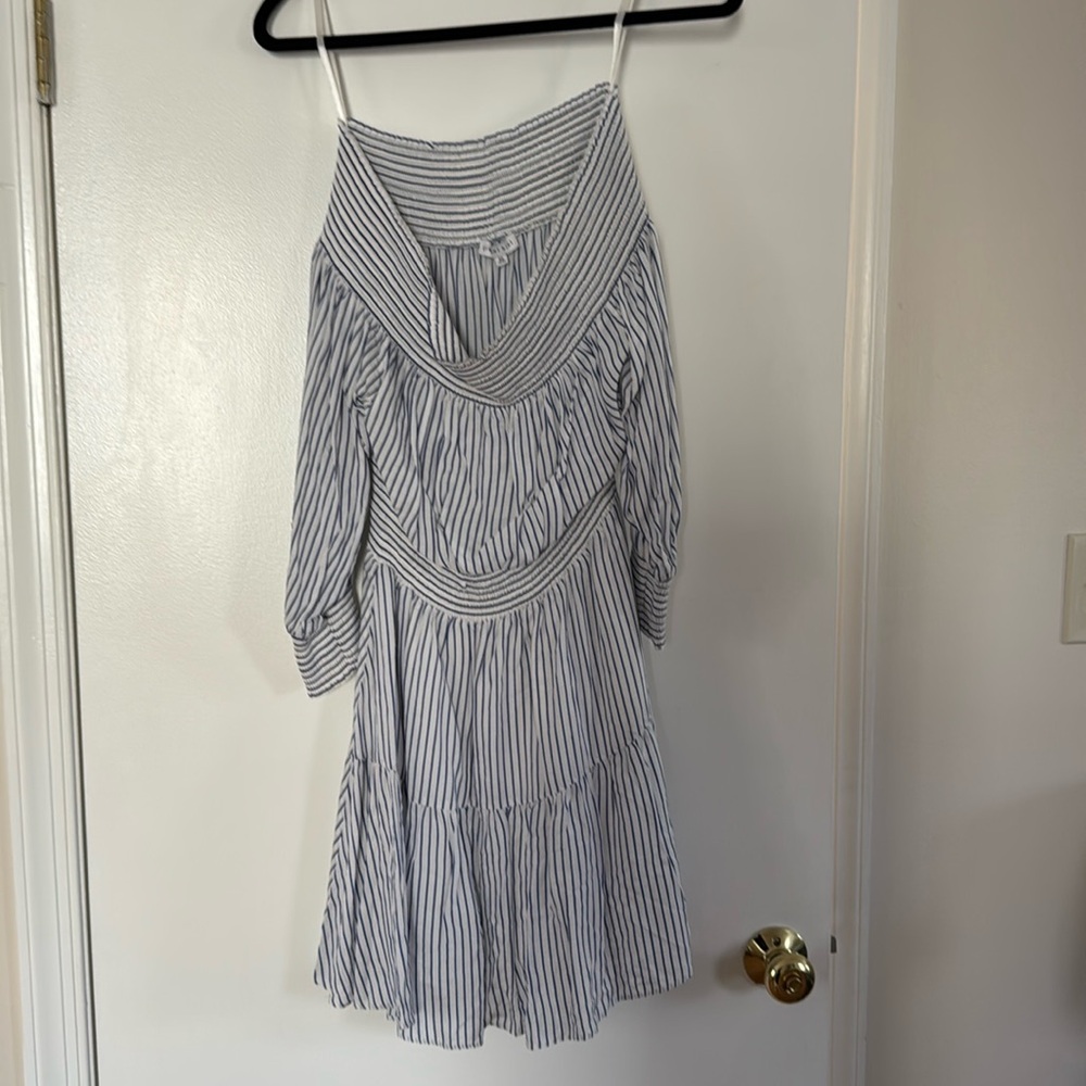 Gianni Bini off the should white w/blue stripes dress worn only one time